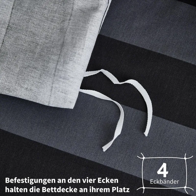 Baumwoll Bettwäsche Set 220x240 Dunkelgrau Gestreift 3-teilig