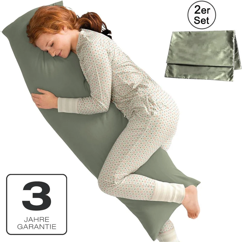 Seitenschläferkissen Bezug 2er Set 40x145cm Salbeigrün Mikrofaser