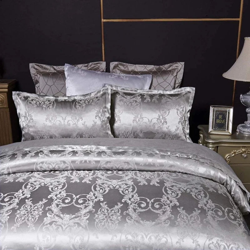 Silberne Bettwäsche 135x200 cm, 2-teilig, Grau, Satin & Jacquard