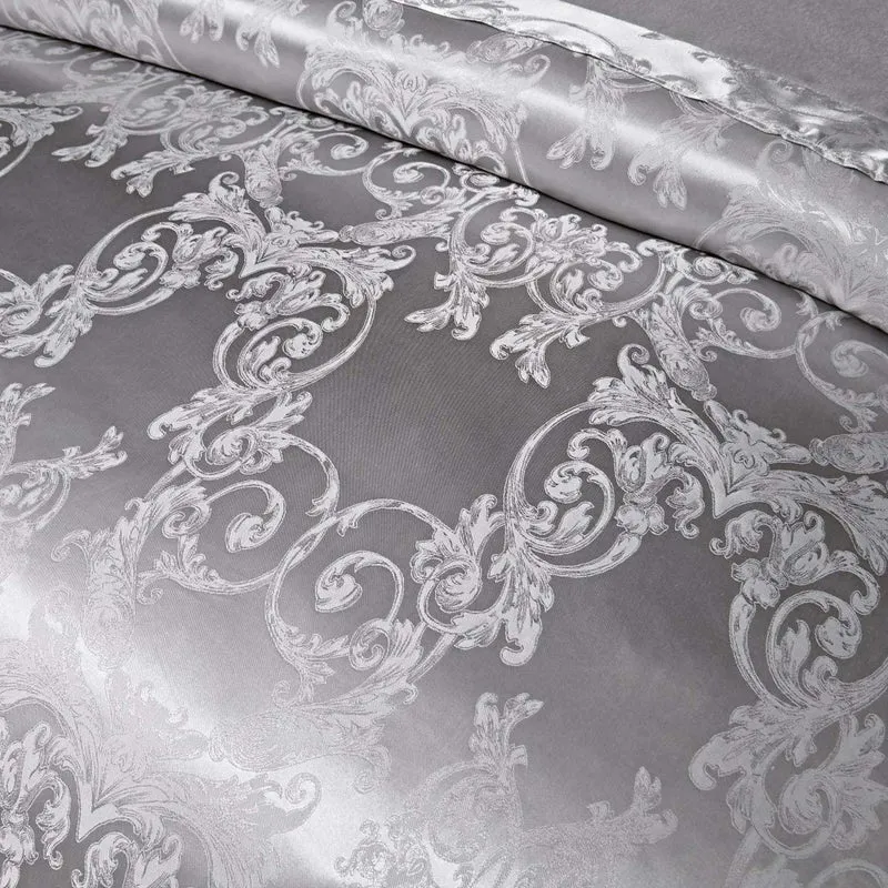 Silberne Bettwäsche 135x200 cm, 2-teilig, Grau, Satin & Jacquard