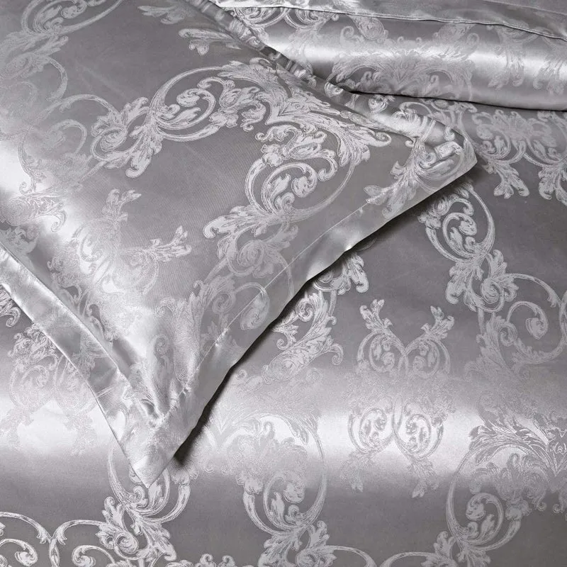 Silberne Bettwäsche 135x200 cm, 2-teilig, Grau, Satin & Jacquard