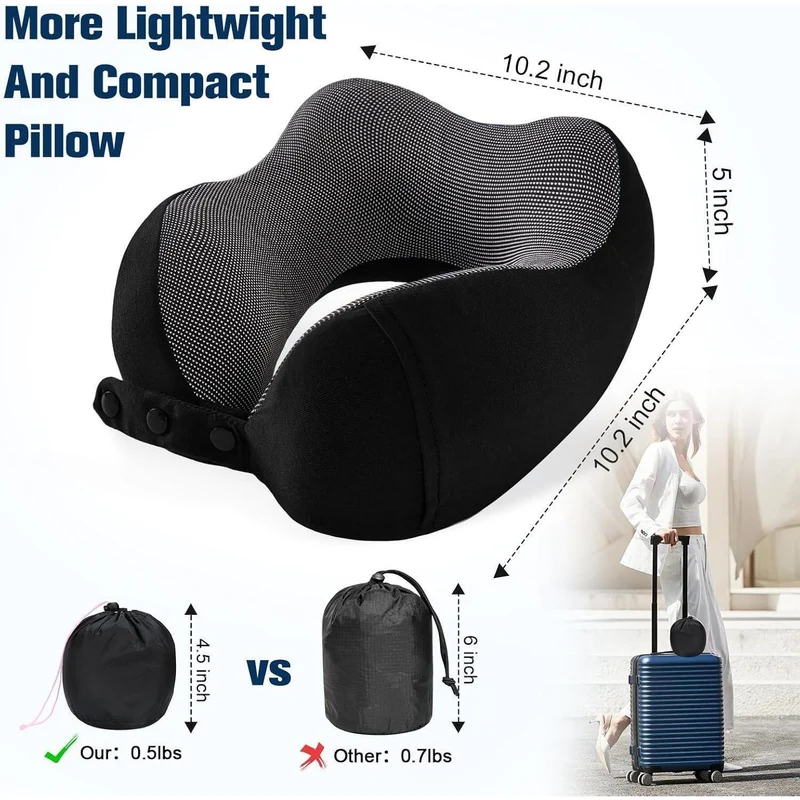 Reisekissen Nackenkissen Memory Foam Verstellbar mit Zubehör
