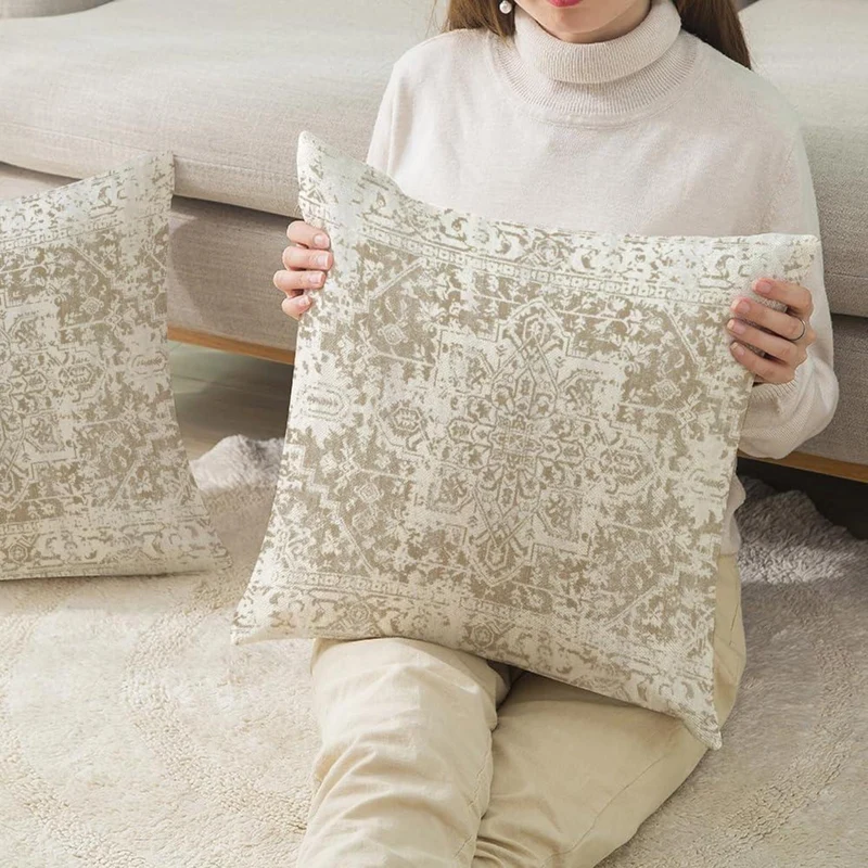 Böhmischer Kissenbezug 40x40 - 2er Set Outdoor Wasserdicht Beige