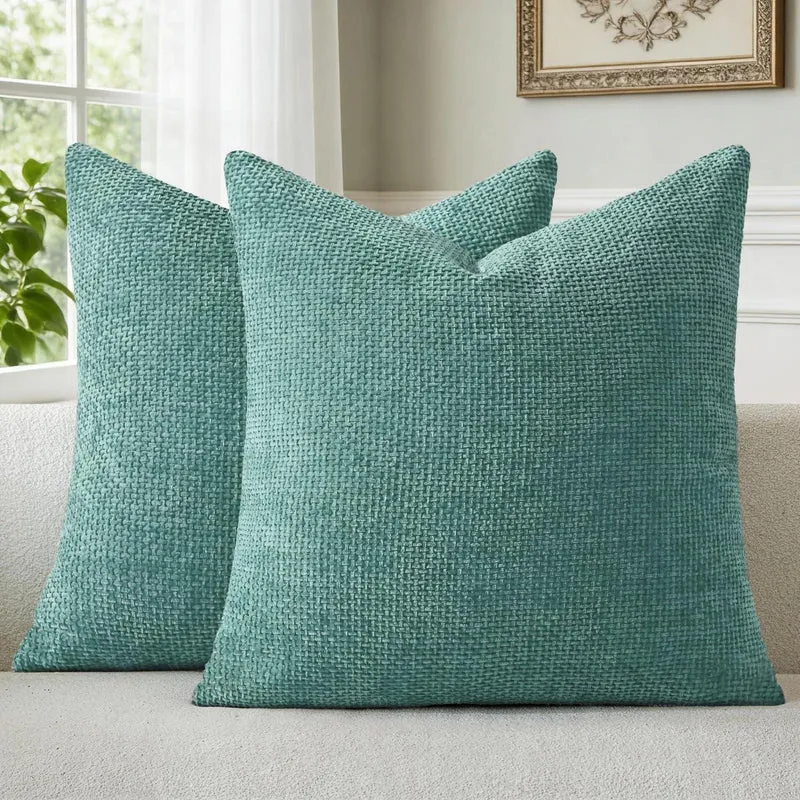Türkis Chenille Kissenbezug 40x40 cm - 2er Set