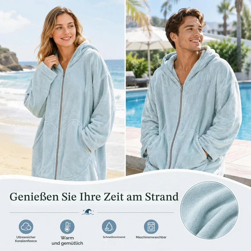 Surf Poncho mit Kapuze – Schnelltrocknend & Praktisch (Blau)