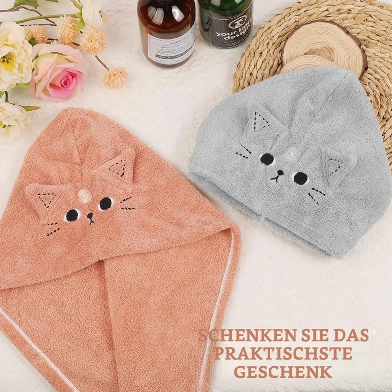 Haarturban 2er-Pack Mikrofaser Rosa Grau Katze