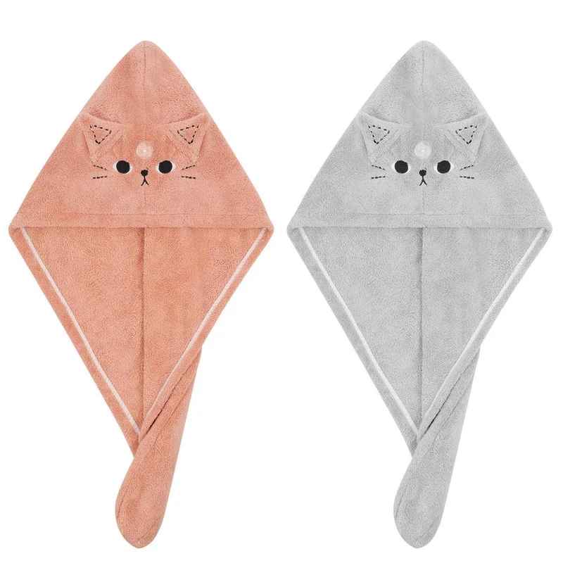 Haarturban 2er-Pack Mikrofaser Rosa Grau Katze