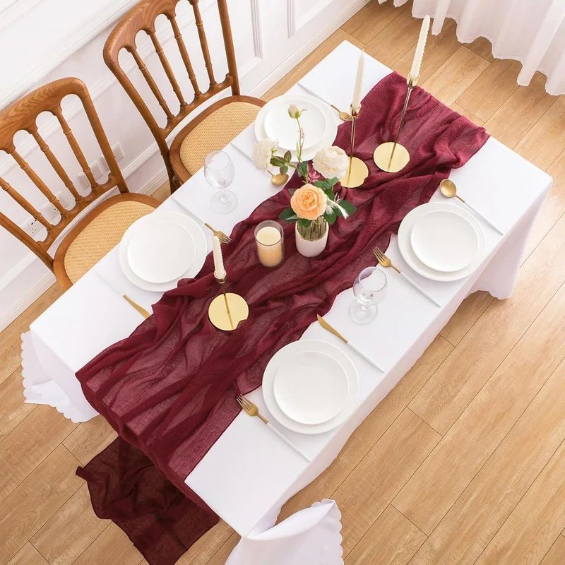 Tischläufer Musselin Bordeaux Rot 80x300cm Waschbar & Wiederverwendbar