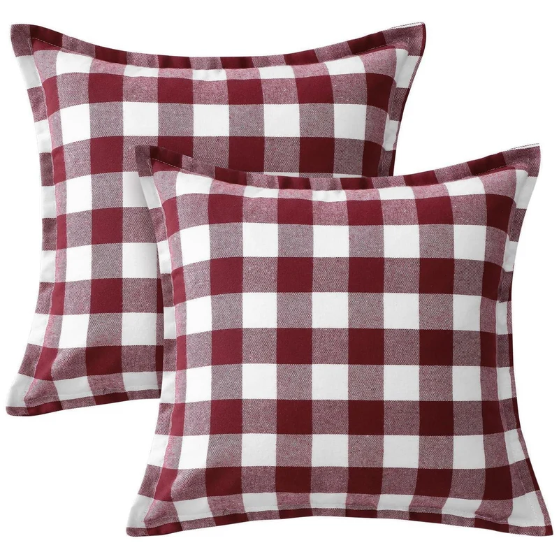 Weihnachtliche Tartan Kissenbezüge 2er Set Rot Weiß 40x40cm