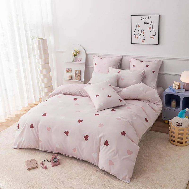 Herzens Bettwäsche-Set Mädchen 135x200 Rot Rosa Weiß
