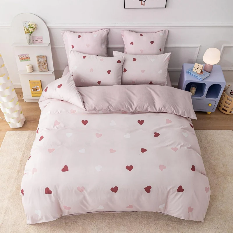 Herzens Bettwäsche-Set Mädchen 135x200 Rot Rosa Weiß