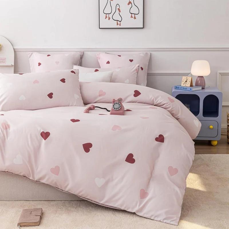 Herzens Bettwäsche-Set Mädchen 135x200 Rot Rosa Weiß