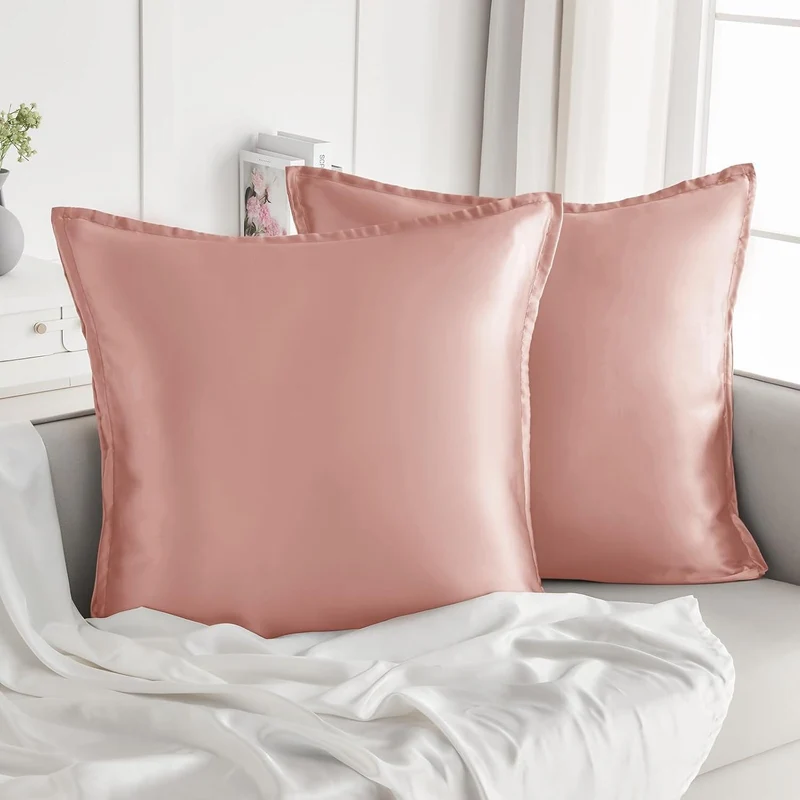 2er Set Satin Kissenbezüge 80x80cm mit Reißverschluss, Rose Gold