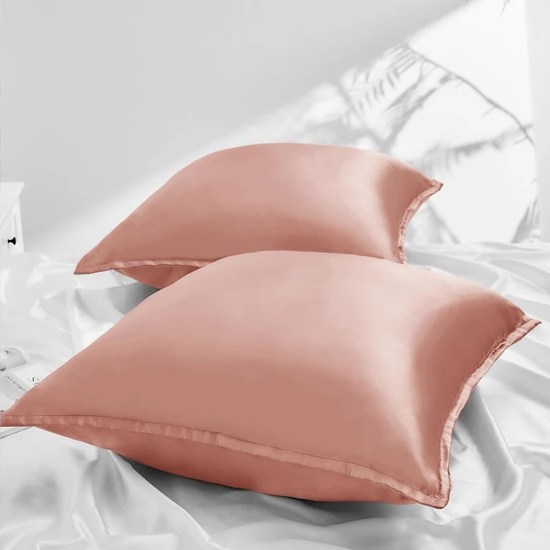 2er Set Satin Kissenbezüge 80x80cm mit Reißverschluss, Rose Gold