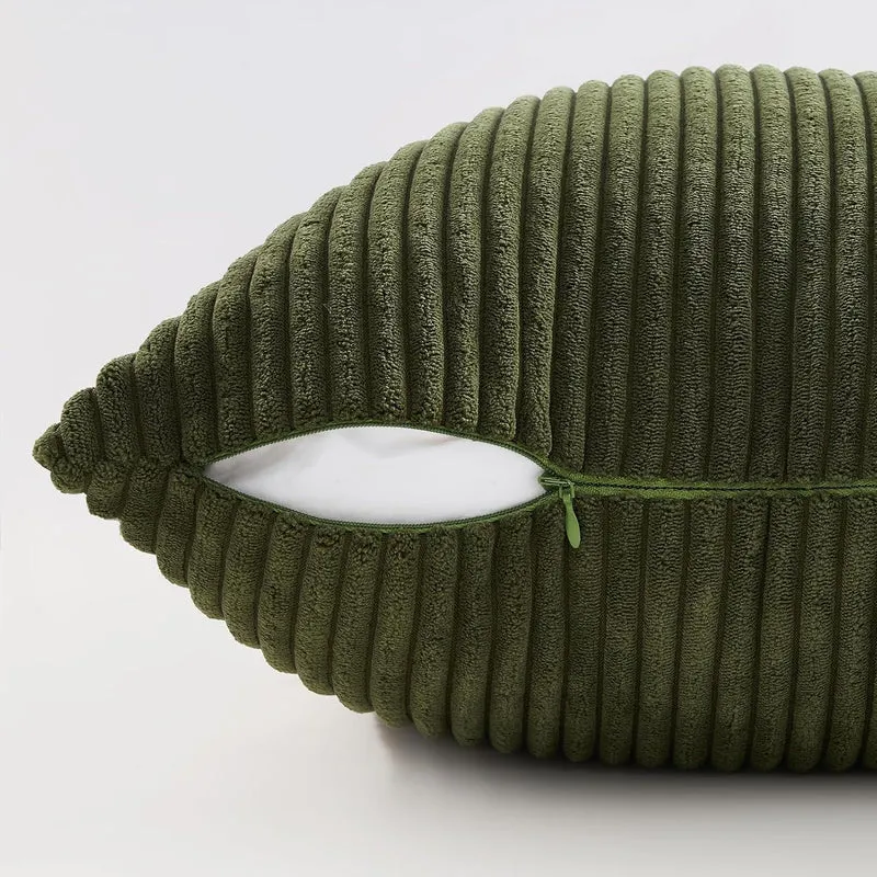 Kissenbezüge 2er Set 30x50 cm Olivengrün Kordsamt Gestreift