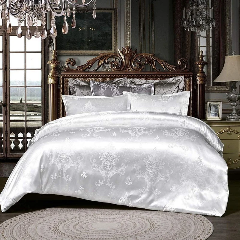 Seidenweiche Wendebettwäsche 220x240 cm - Blumen Jacquard Satin
