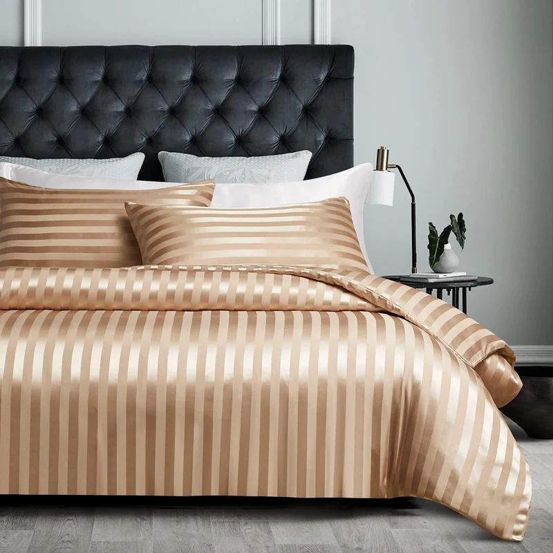 Damier Bettwäsche-Set 200x220cm Beige Satin Glanz 3-teilig