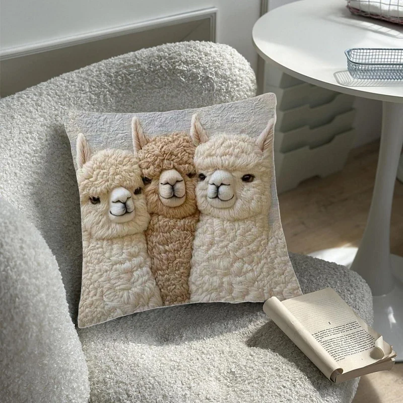 2x Kissenbezug Esel Alpaka – 45x45cm, Weicher Kurzflor