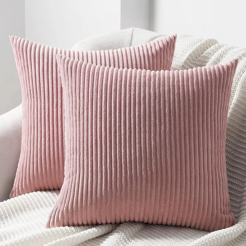 Kissenbezüge 2er Set 45x45 cm Rosa Gestreifter Kordsamt