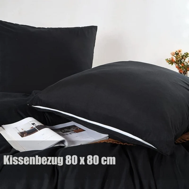 Bettwäsche-Set Mikrofaser 180x200 cm Schwarz Bügelfrei