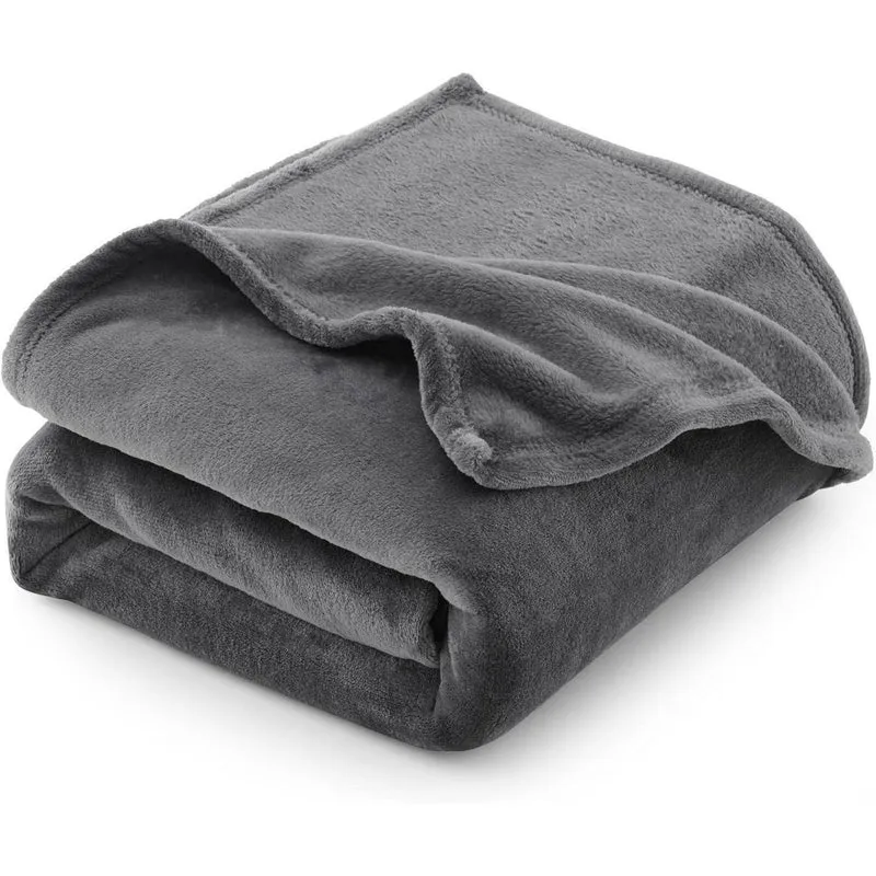 Kuscheldecke XXL 220x240 cm Flanell Grau - Weich & Warm für 4 Jahreszeiten
