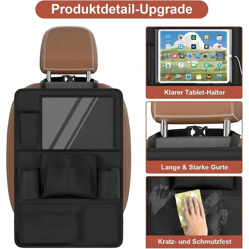 Autositz Organizer mit Tablet-Fach & 10 Taschen – Schwarz