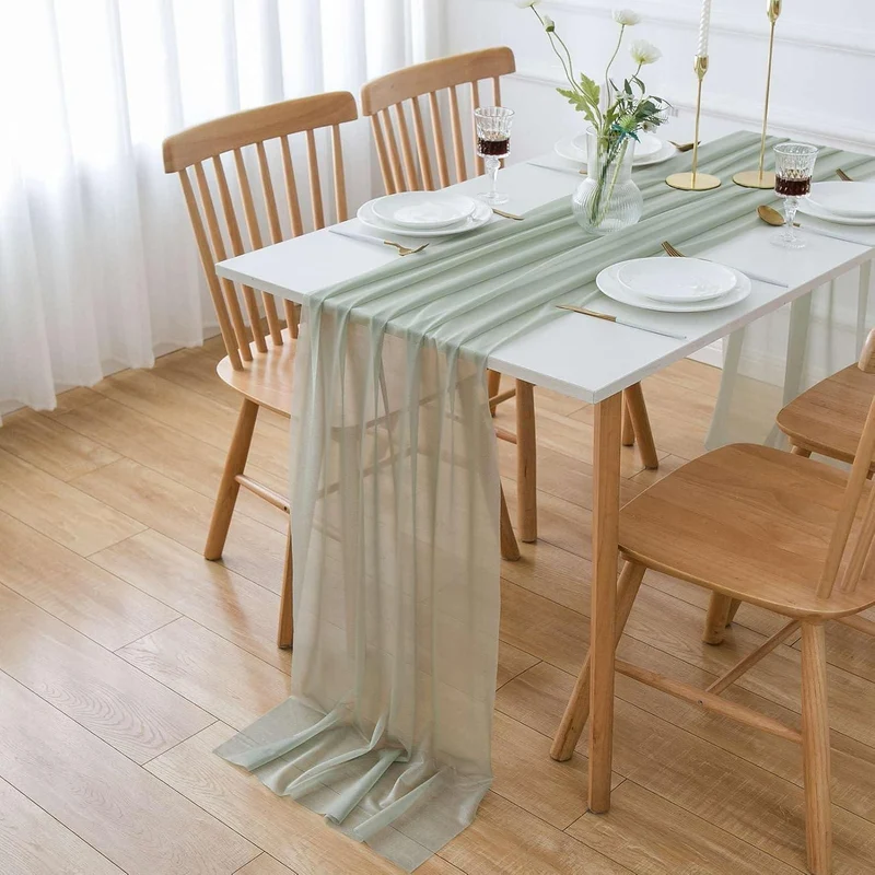 Chiffon Tischläufer Salbeigrün 400cm x 75cm, elegant & durchscheinend