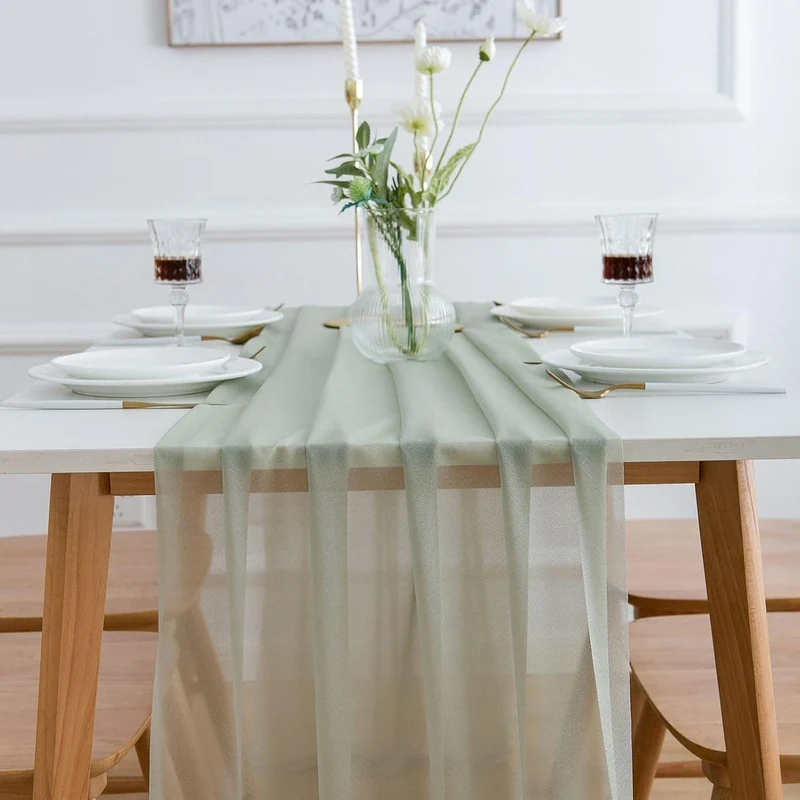 Chiffon Tischläufer Salbeigrün 400cm x 75cm, elegant & durchscheinend