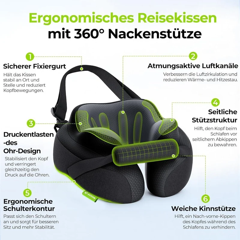 Reisekissen mit Kinnstütze – Ergonomische Nackenstütze für Flugzeug & Auto