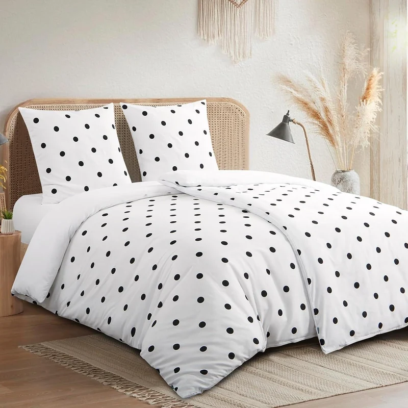 Bettwäsche-Set 135x200cm 4teilig Mikrofaser Weiß Polka Dot