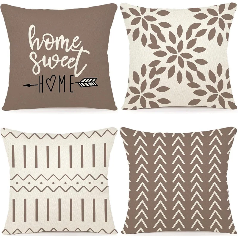 Moderner Leinen Kissenbezug 40x40 cm - Set (4 Stück) Khaki