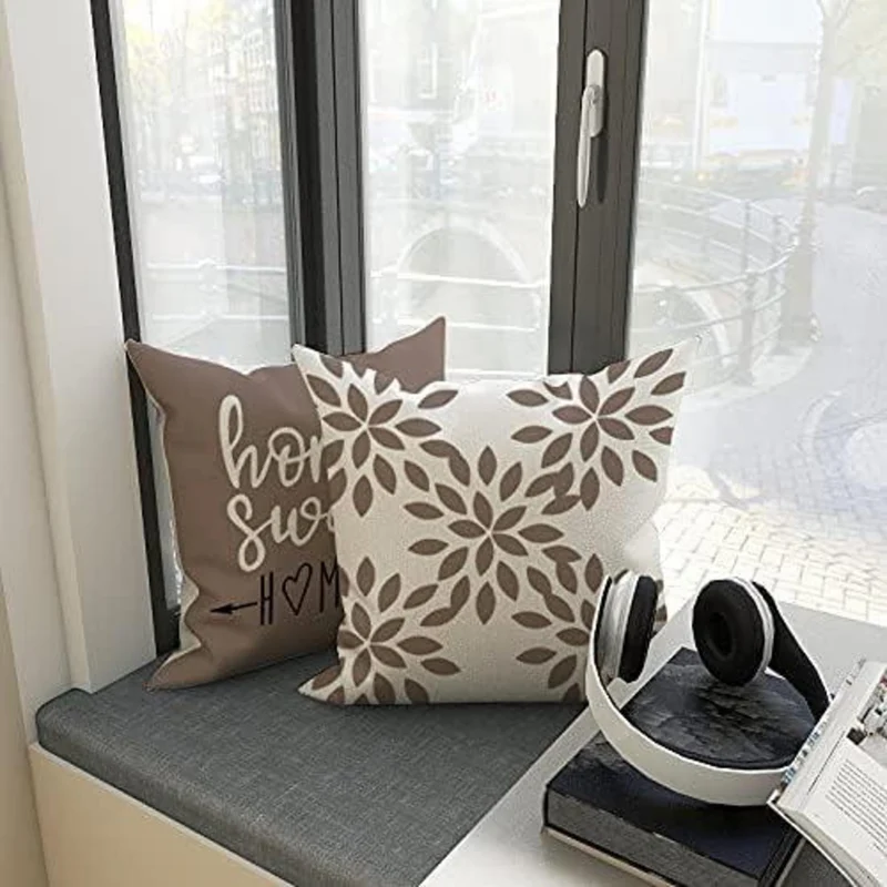 Moderner Leinen Kissenbezug 40x40 cm - Set (4 Stück) Khaki