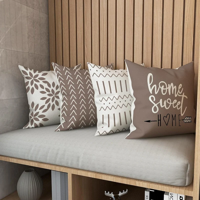 Moderner Leinen Kissenbezug 40x40 cm - Set (4 Stück) Khaki