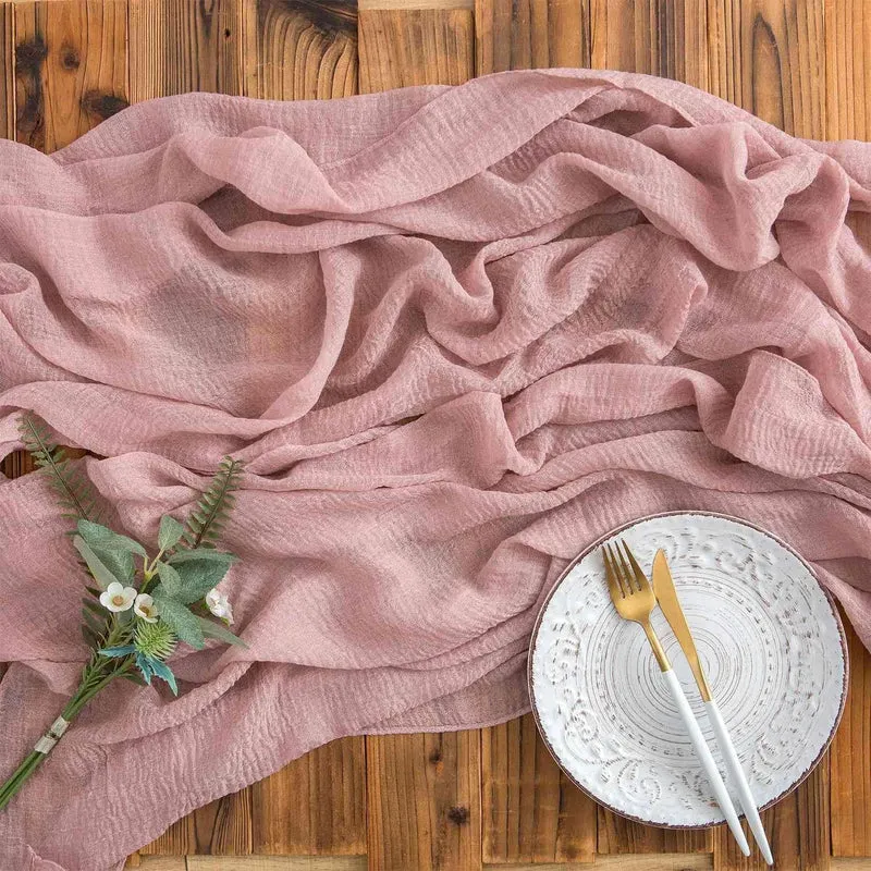 Musselin Tischläufer Altrosa Vintage 300x80cm Hochzeit Waschbar