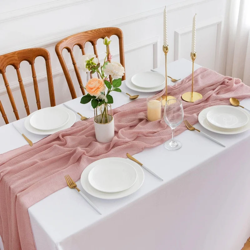 Musselin Tischläufer Altrosa Vintage 300x80cm Hochzeit Waschbar