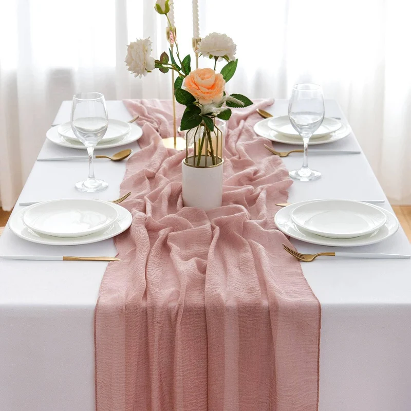 Musselin Tischläufer Altrosa Vintage 300x80cm Hochzeit Waschbar