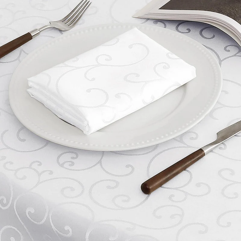 Runde Tischdecke Romanstil 200 cm weiß – Abwaschbar & Wasserabweisend