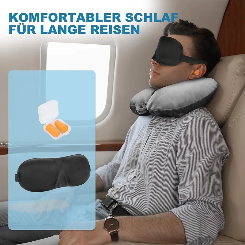 Aufblasbares Reisekissen mit Zubehör – Grau