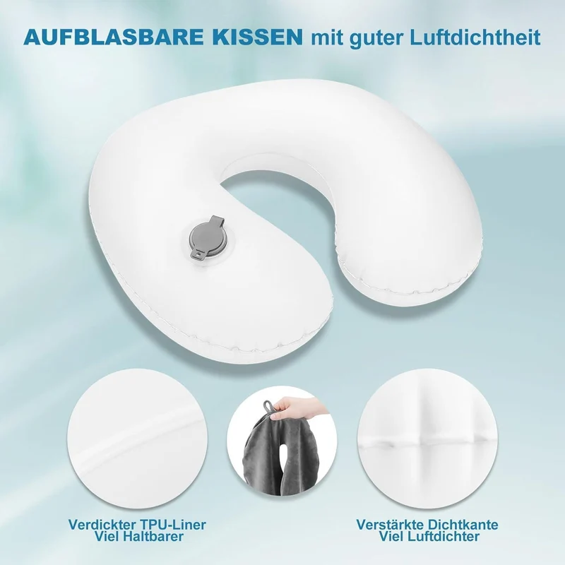 Aufblasbares Reisekissen mit Zubehör – Grau