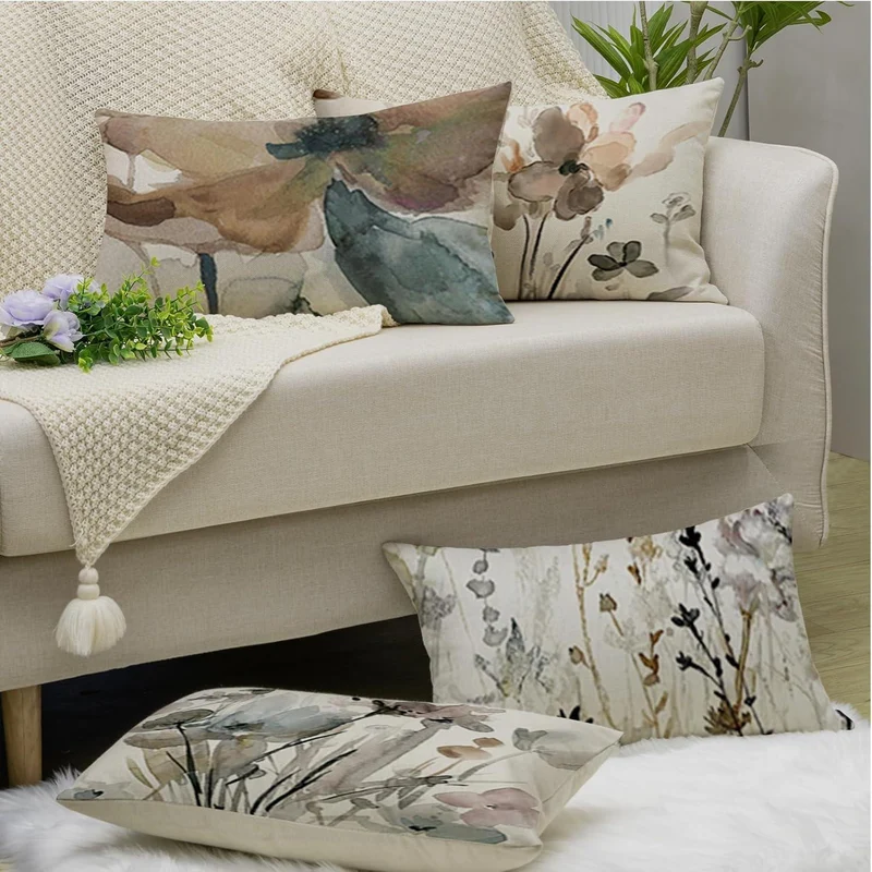 Blumen Kissenbezug 40x60 - 4er Set Leinen, Modern & Dekorativ