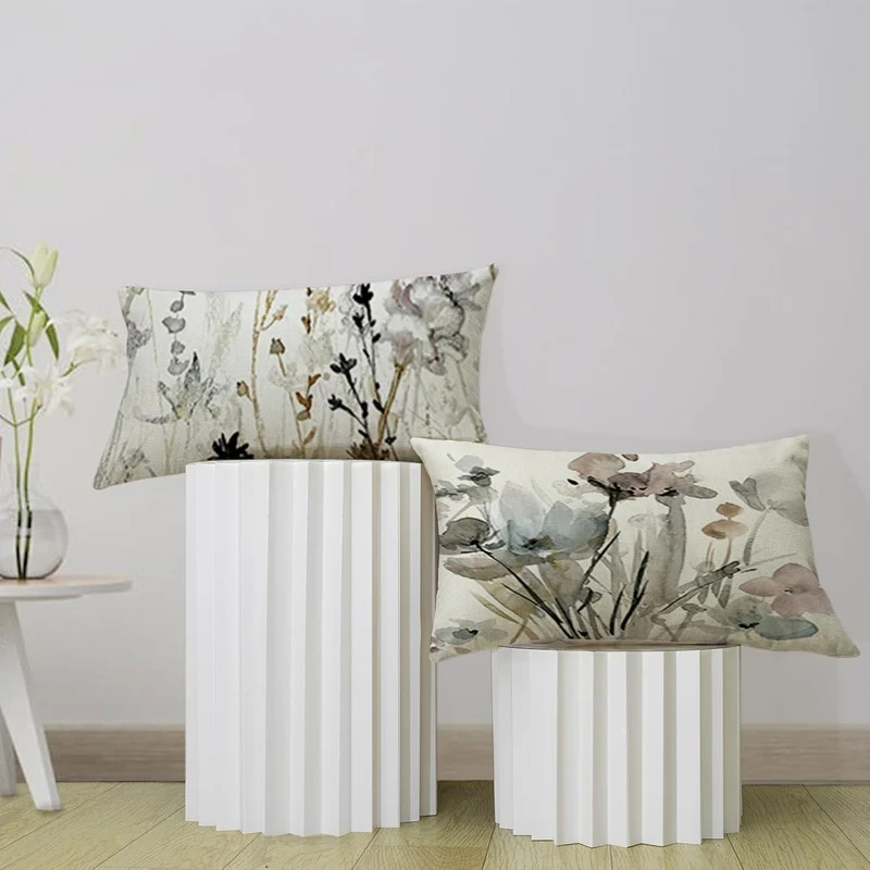 Blumen Kissenbezug 40x60 - 4er Set Leinen, Modern & Dekorativ