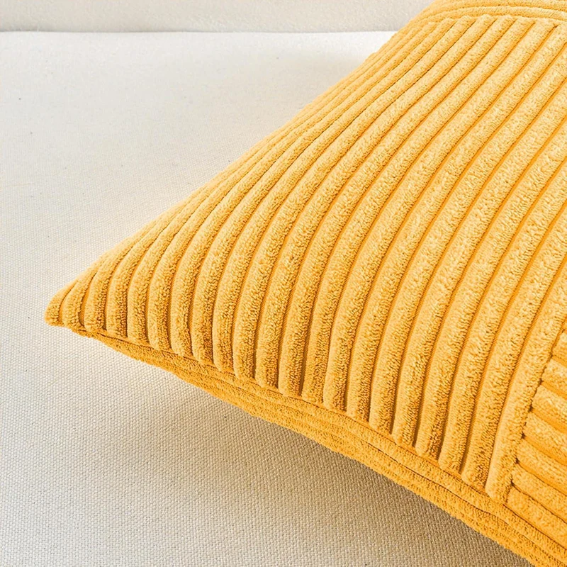 2er Set Kissenbezüge 30x50cm Gelb Kordsamt Streifenmuster