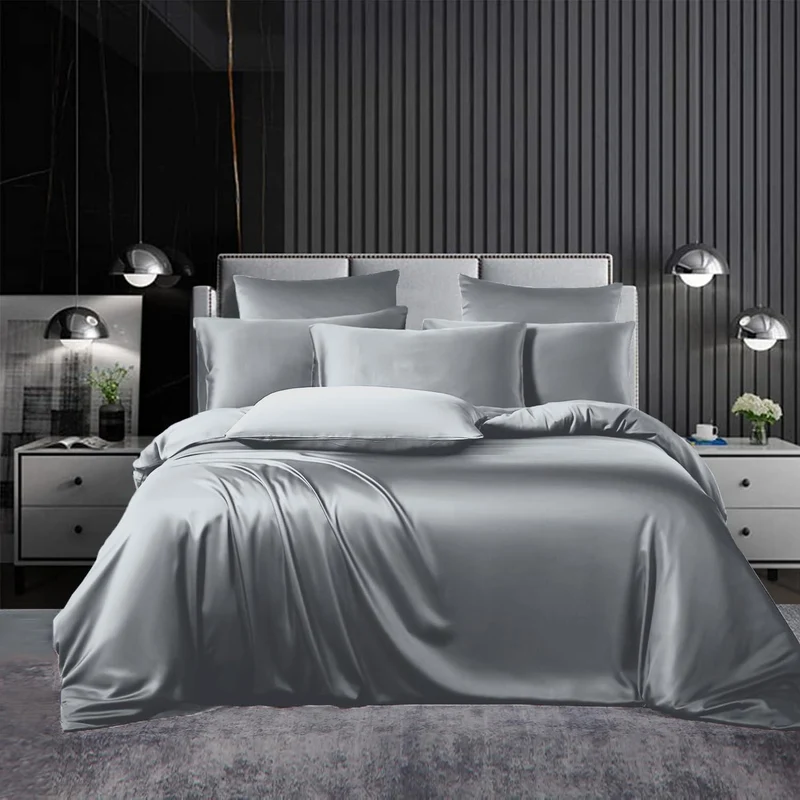 Satin Bettwäsche Set 135x200 Hellgrau 2-teilig Luxus