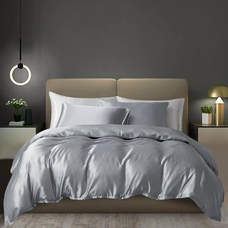 Satin Bettwäsche Set 135x200 Hellgrau 2-teilig Luxus