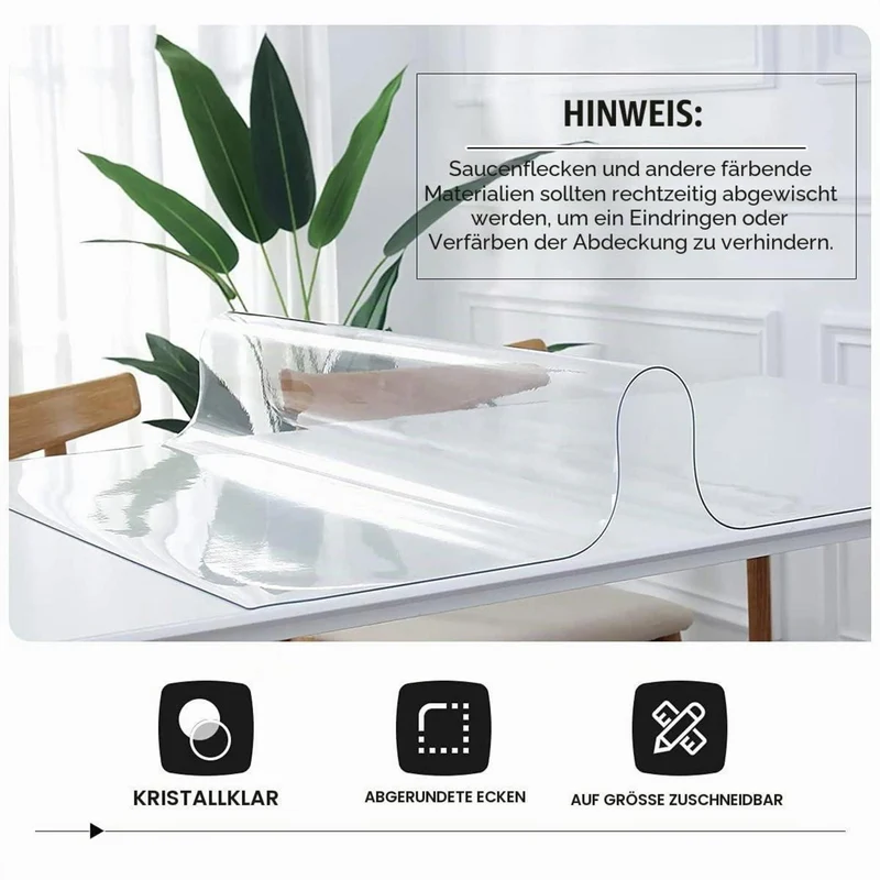 Tischfolie Transparent 2mm – 80x120 cm, Abwaschbar & Kratzfest
