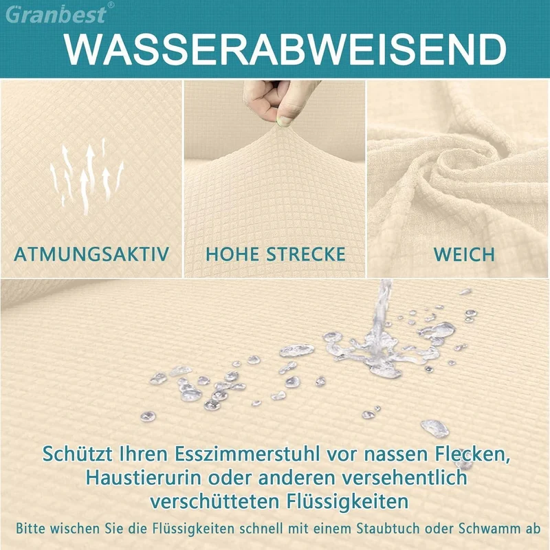 Wasserdichte Stuhlhussen Set 6 - Beige, Elastisch & Pflegleicht