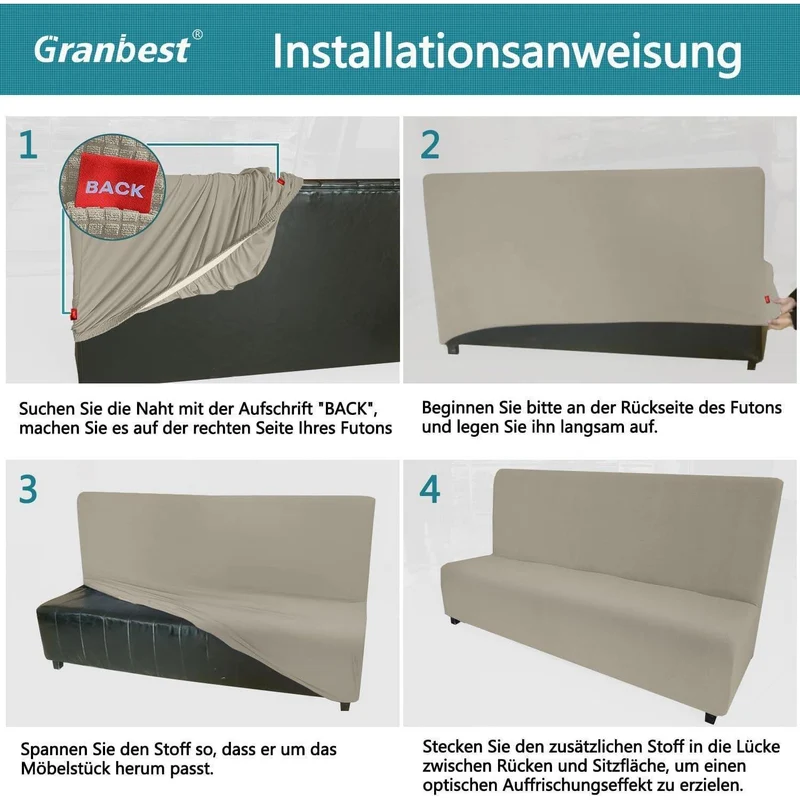 Wasserdichte Futon Abdeckung ohne Armlehnen – Sandfarben
