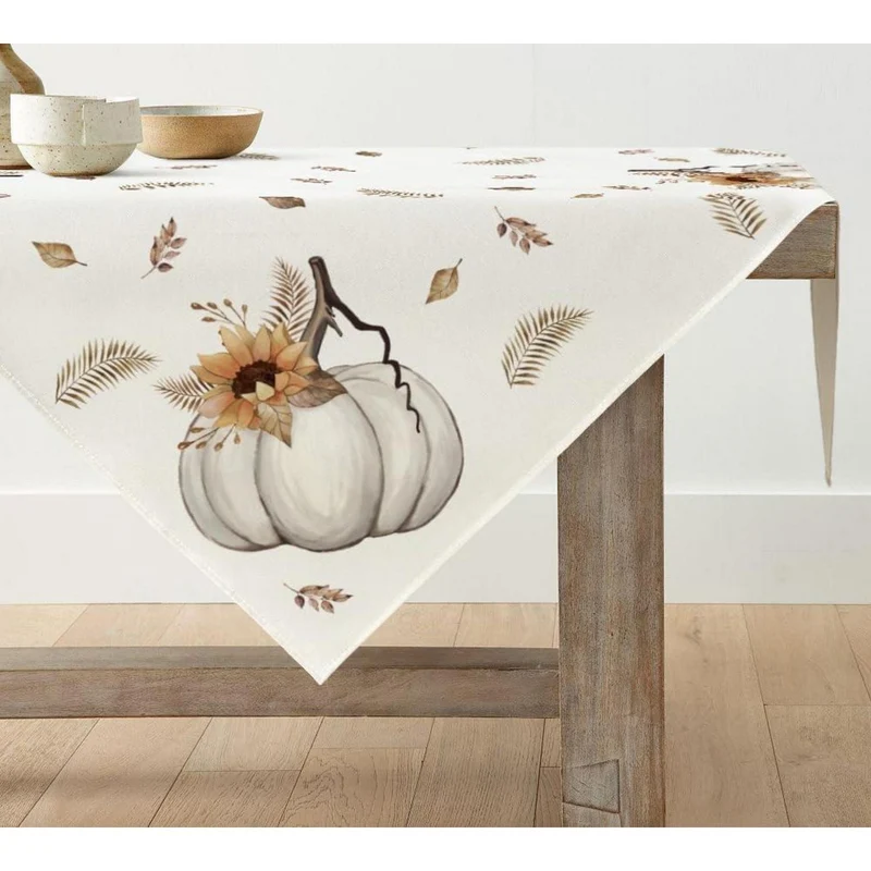 Herbstliche Tischdecke mit Kürbis- und Blättermuster, 100x100 cm