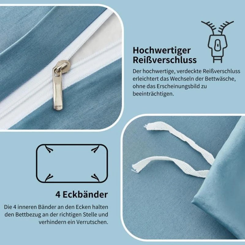 Mako Satin Bettwäsche Set 200x220cm Blau Petrol 3tlg.