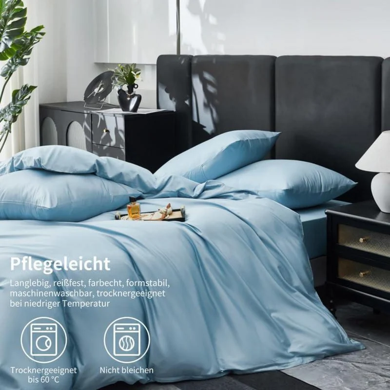 Mako Satin Bettwäsche Set 200x220 - Hellblau, 3-teilig